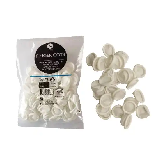 Sofeel Nitrile Powder Free Medium White Finger Cots Antistatic 100 Bag
