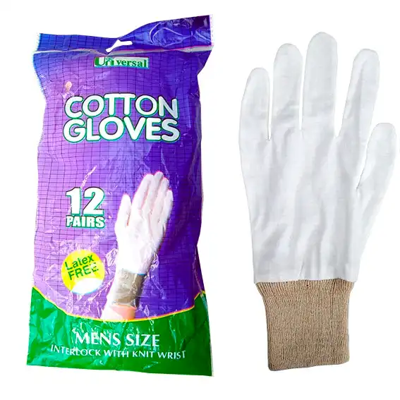 Universal Choice Men's Cotton Gloves Interlock with Knitted Wrist Cuff Large 12 Bag
