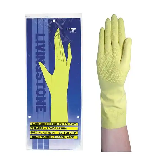 Livingstone Household Rubber Gloves Flocklined Large Yellow