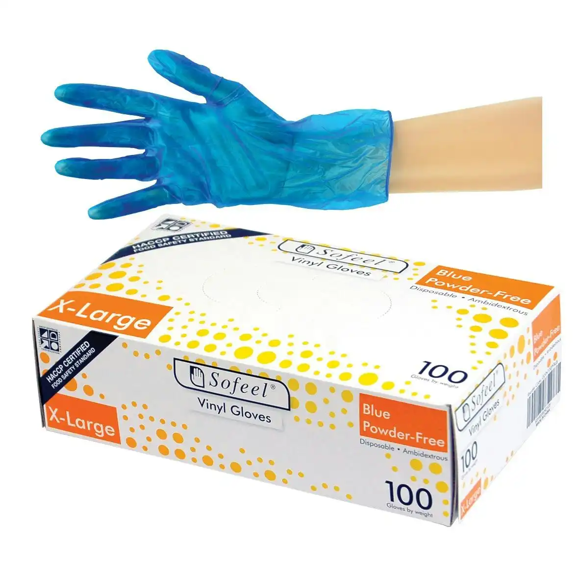 Sofeel Vinyl Powder Free Gloves 5.5g Extra Large Blue HACCP Grade 100 Box x10