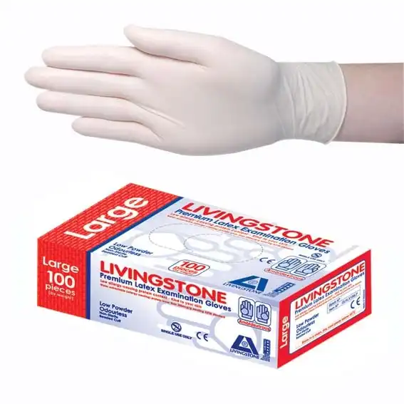 Livingstone Latex Low Powder Gloves Large Cream AS/NZ 100 Box x10