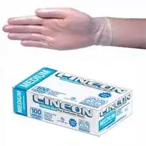 Lincon Vinyl Powder Free Gloves 5.0g Medium Clear HACCP Grade 100 Box x10