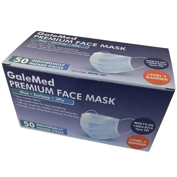 Galemed Ear Loop Face Mask Level 3 3-Ply Blue 50 Box