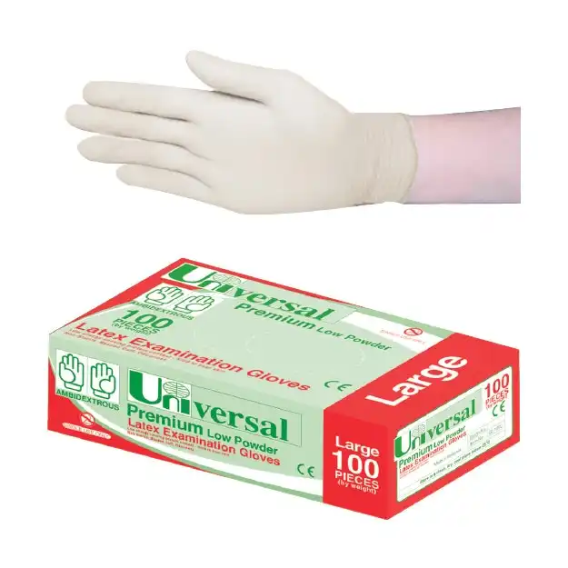 Universal Latex Low Powder Large Cream Gloves AS/NZ Standard 100 Box