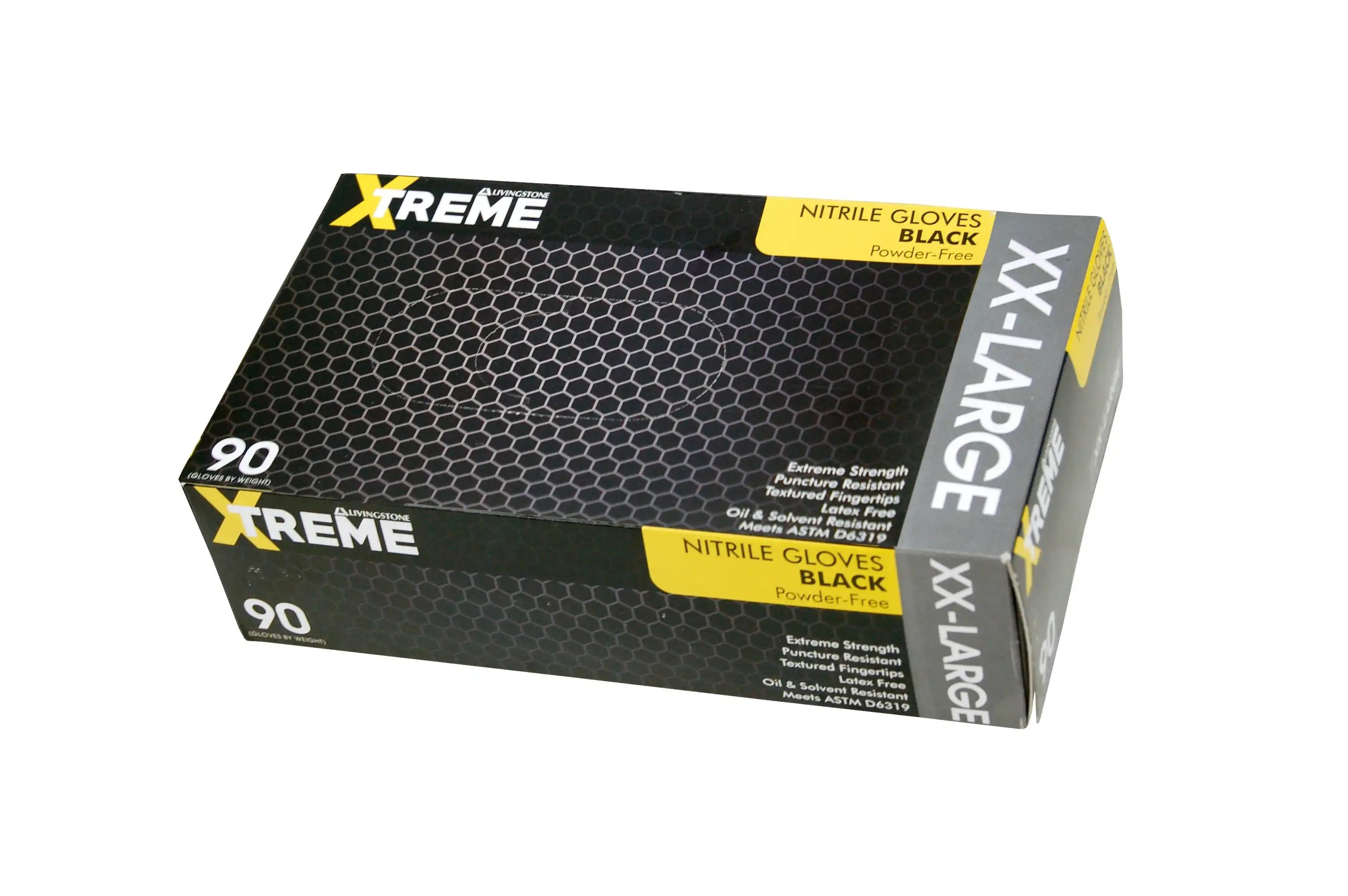 Livingstone Xtreme Thick Heavy Duty Nitrile Gloves, Powder Free, EN374, Double Extra Large, Black, 90/Box