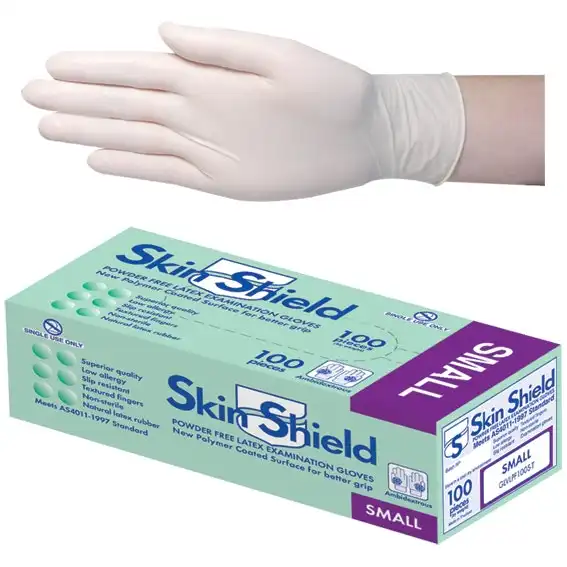 Skin Shield Latex Powder Free Small Cream Gloves AS/NZ HACCP 100 Box