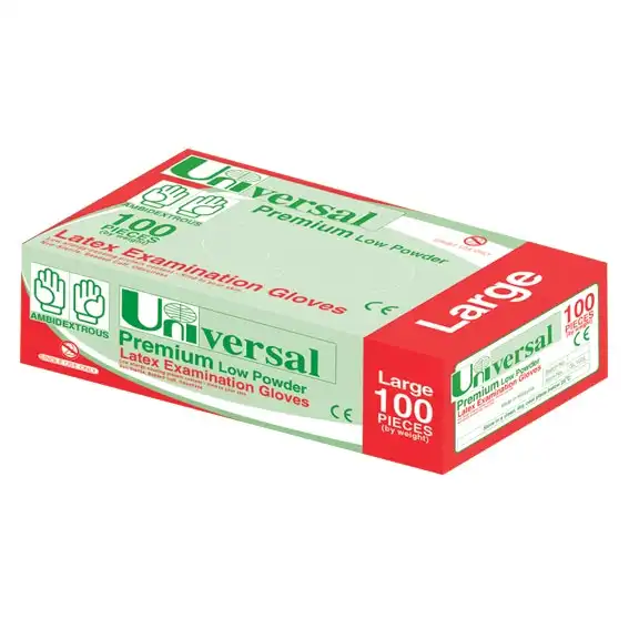 Universal Latex Low Powder Large Cream Gloves AS/NZ Standard 100 Box x10