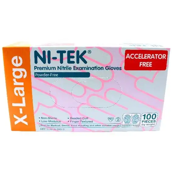 Ni-Tek Nitrile Accelerator Free Powder Free Gloves Extra Large Blueple ASTM 100 Box x10