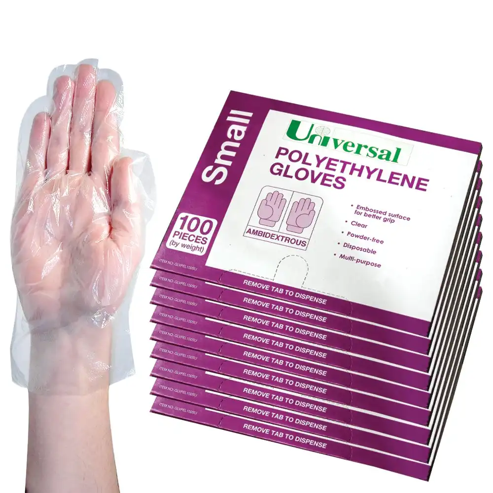 Universal Disposable Polyethylene Gloves Latex Free Clear Small 100 Pack x9