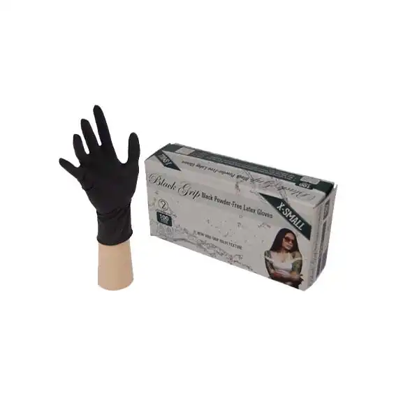 Black Grip Latex Powder Free Extra Large Black Gloves 100 Box x10