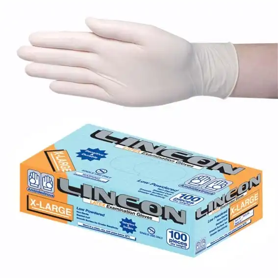 Lincon Latex Low Powder Gloves Extra Large Cream AS/NZ HACCP Grade 90 Box