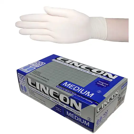 Lincon Latex Powder Free Gloves Medium Cream ASTM HACCP Grade 100 Box