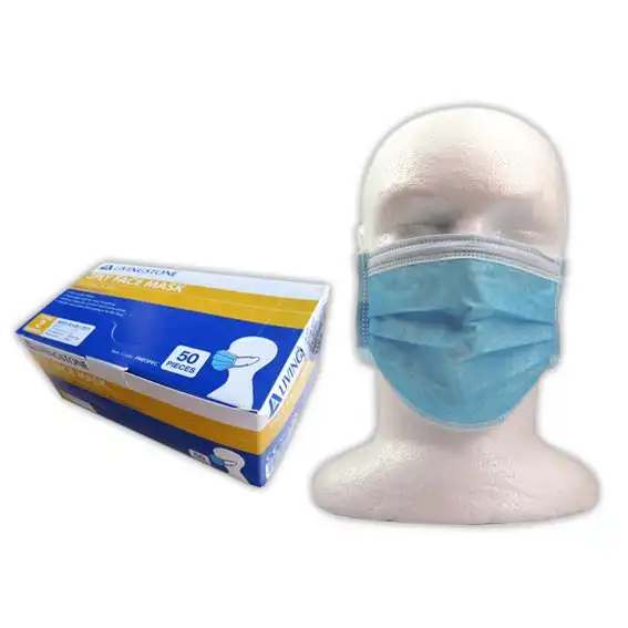 Livingstone Face Mask Level 2 Barrier Protection Ear Loop 3-Ply Blue 50 Box