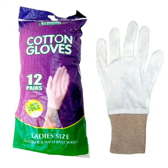 Universal Choice Cotton Gloves Interlock with Knitted Wrist Cuff Medium Women 12 Bag