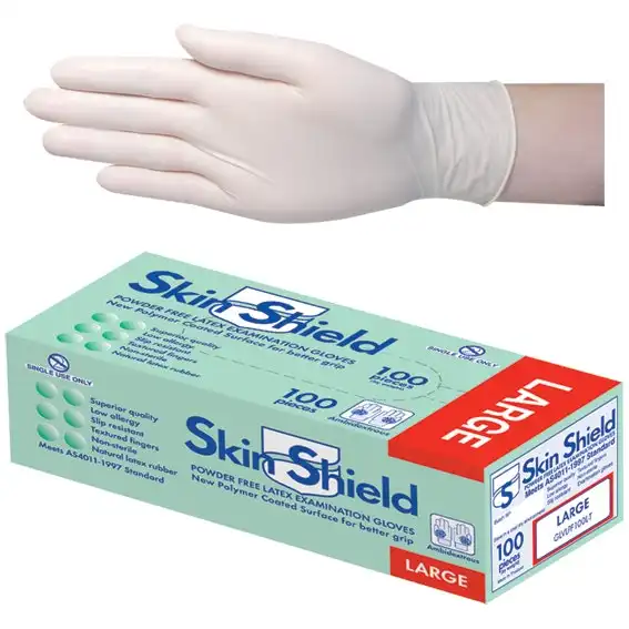 Skin Shield Latex Powder Free Large Cream Gloves AS/NZ HACCP 100 Box
