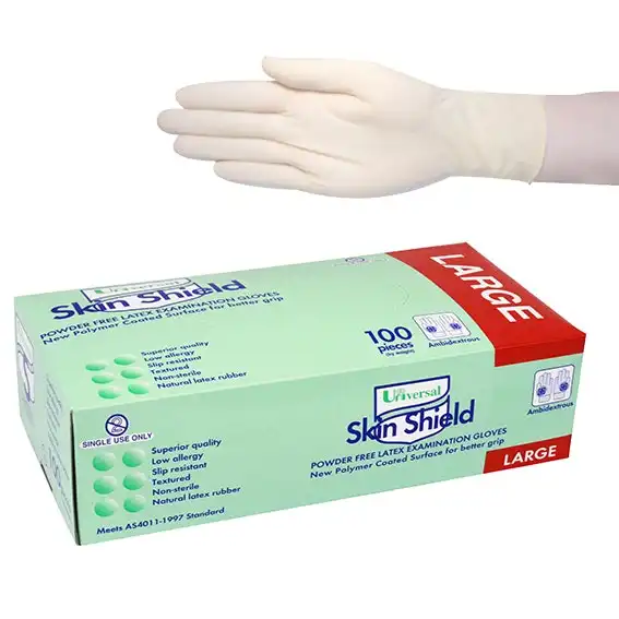 Universal Skin Shield Latex Powder Free Large Cream Gloves AS/NZ 100 Box
