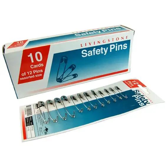 Livingstone Safety Pins 4 of Each Size No.1 - 27mm, No. 2 - 38mm and No. 3 - 51mm 12 Pins x10