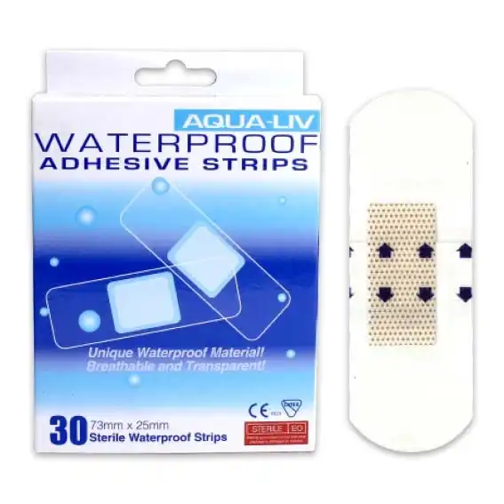 Aqua-Liv Transparent First Aid Adhesive Strips with Pad Waterproof Sterile 7.3 x 2.5cm 30 Box