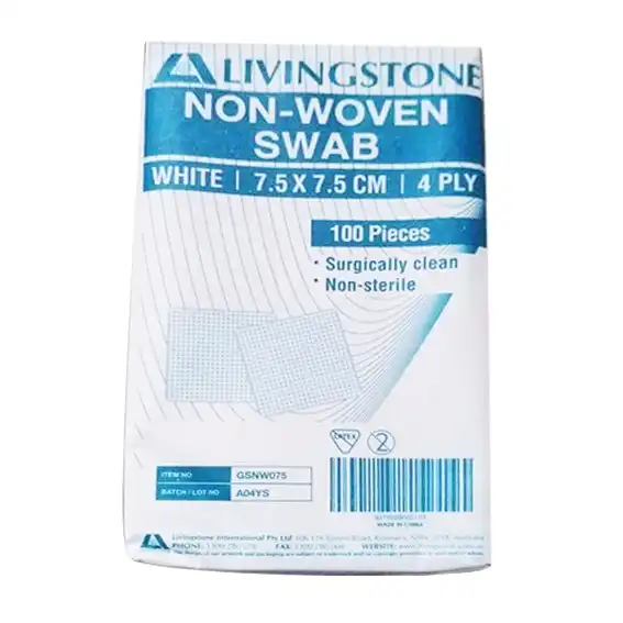 Livingstone Non-Woven Swabs White 4 Ply, 7.5 x 7.5 cm 100 Pack