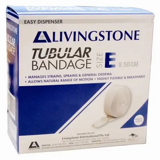 Livingstone Tubular Stockinette Bandage, Size E or 5, Flat Width: 8.5cm to 16cm Stretched Width, 10m Unstretched/Box