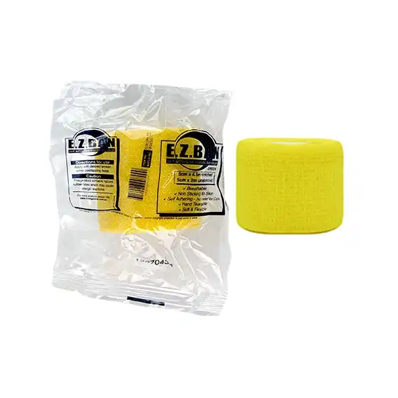 E.Z. Ban Wrap Cohesive Elastic Bandage 5cm x 2m stretch to 4.5m Yellow