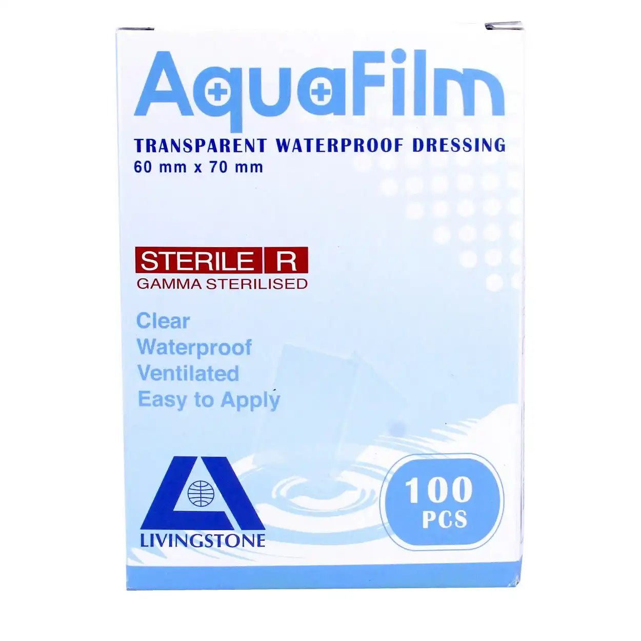 Aqua-Liv Transparent Sterile Film Dressing without Pad 6 x 7cm 50 Box