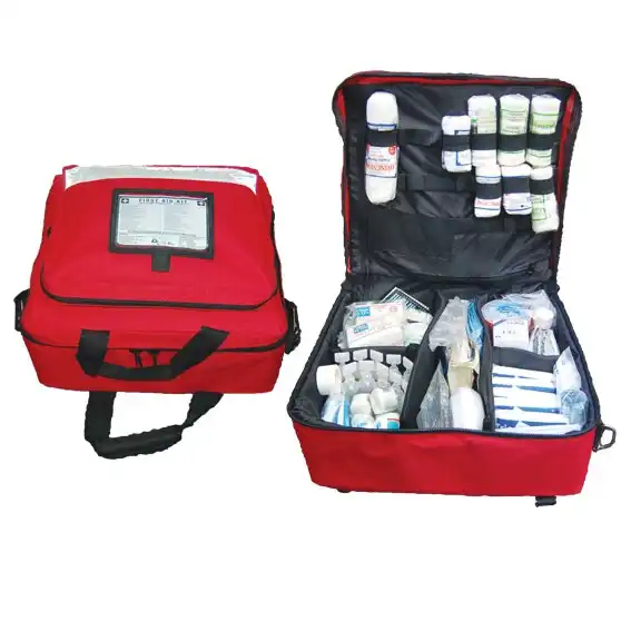 Livingstone Low to Medium Risk First Aid Kit Complete Set In Red Multi Compartment Heavy Duty Carry Bag with Reflective Band