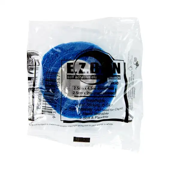 E.Z. Ban Wrap Cohesive Elastic Bandage 2.5cm x 2m stretch to 4.5m Blue