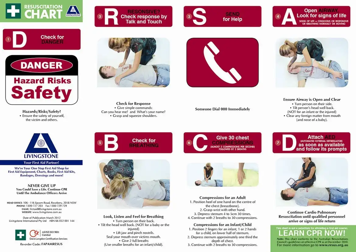 Foldable First Aid Resuscitation Pamphlet A4