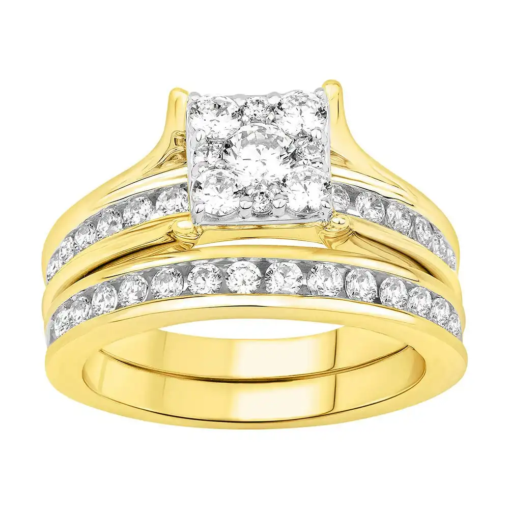 9ct Yellow Gold 1.5 Carat Diamond 2 Ring Bridal Set