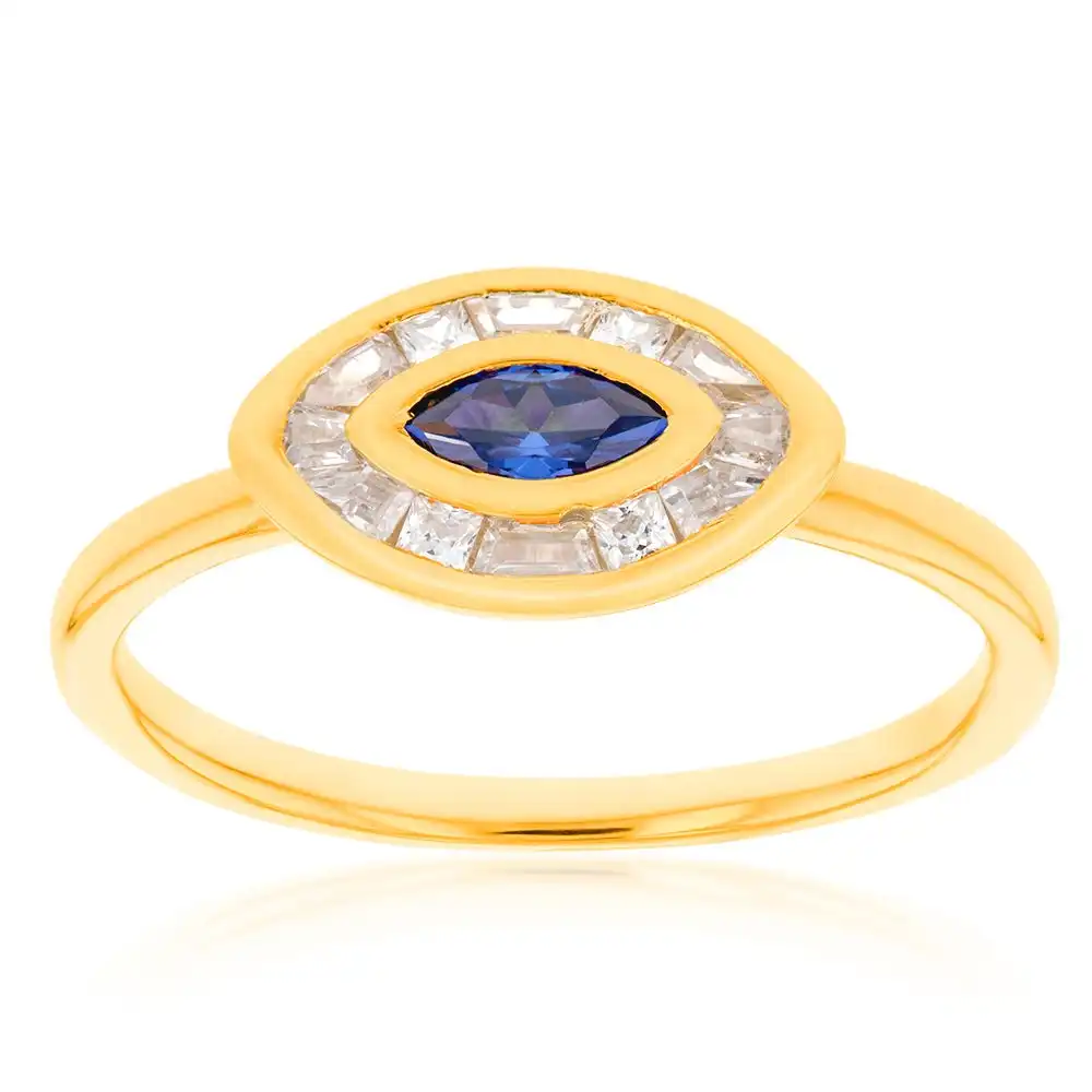 Sterling Silver Gold Plated Cubic Zirconia Evil Eye Ring