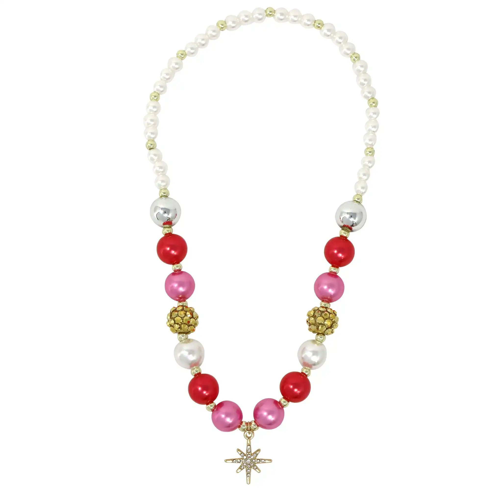 Pink Poppy Christmas Necklace and Bracelet Set with Sparkly Star Charm