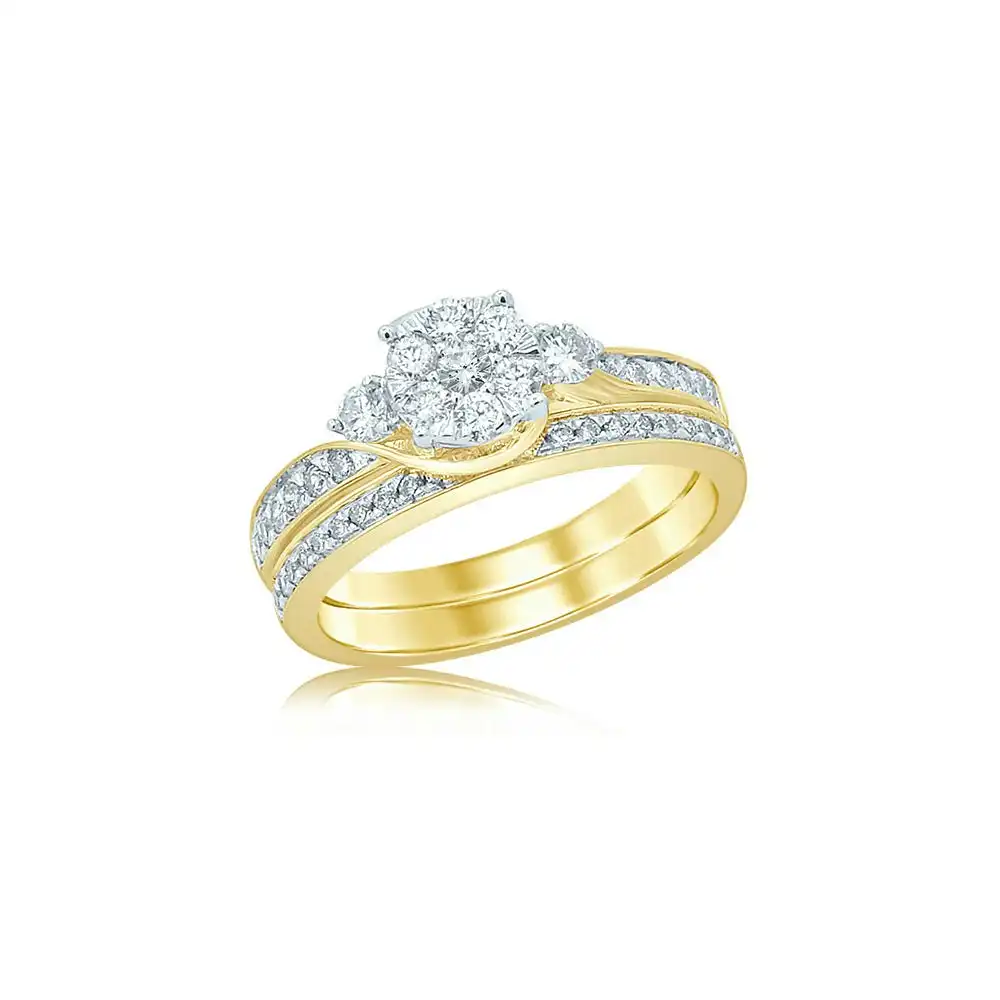 9ct Yellow Gold 3/5 Carat Diamond Bridal Ring Set