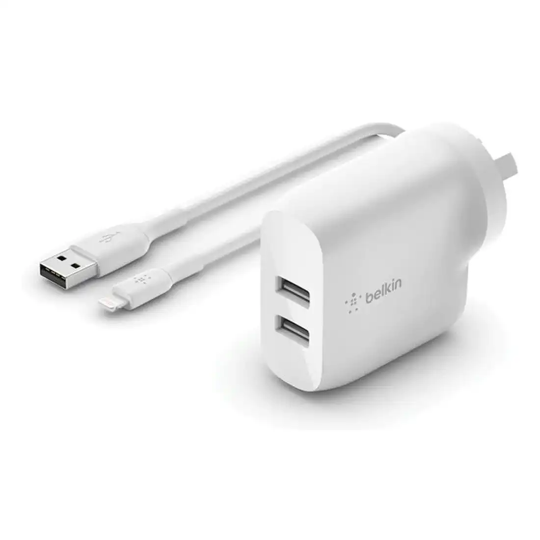 Belkin BoostUp Charge 24W Dual USB-A Charger + Lightning to USB-A Cable - White
