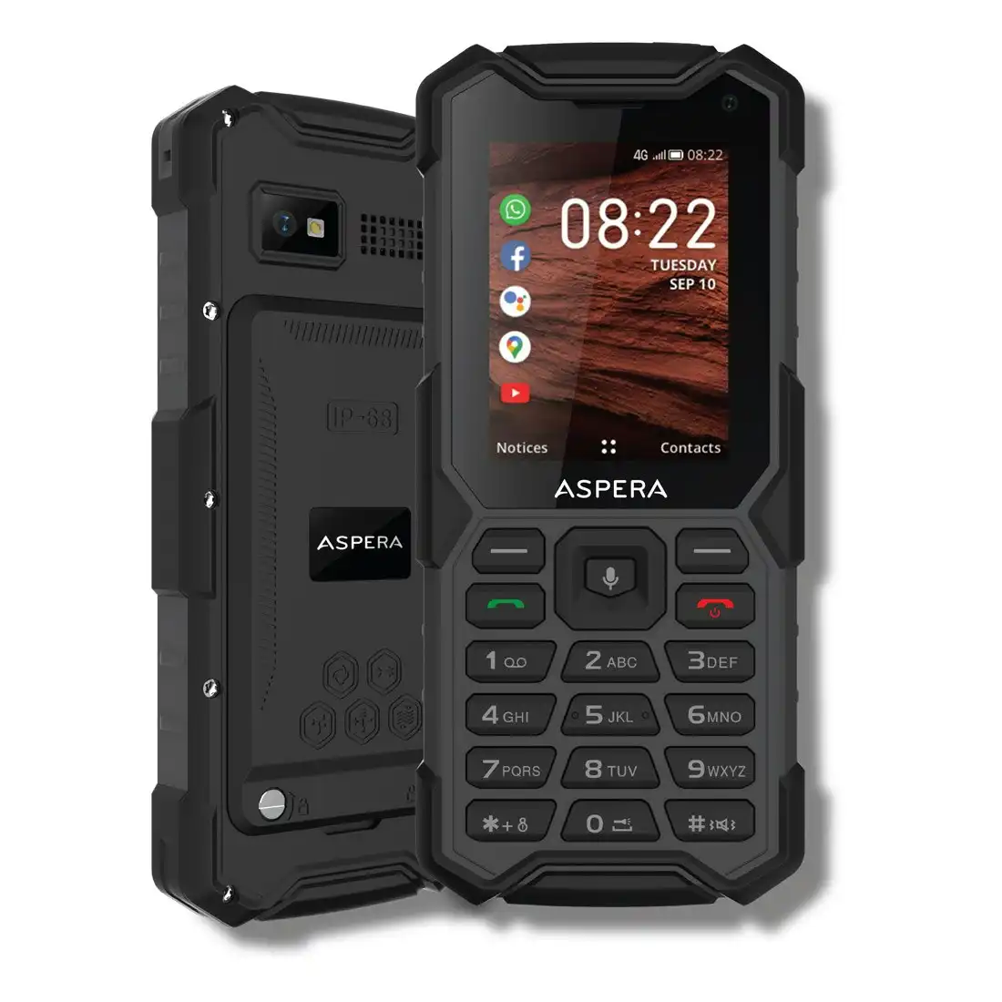 Aspera R40 (4G, Rugged Phone, Keypad, IP68) - Black