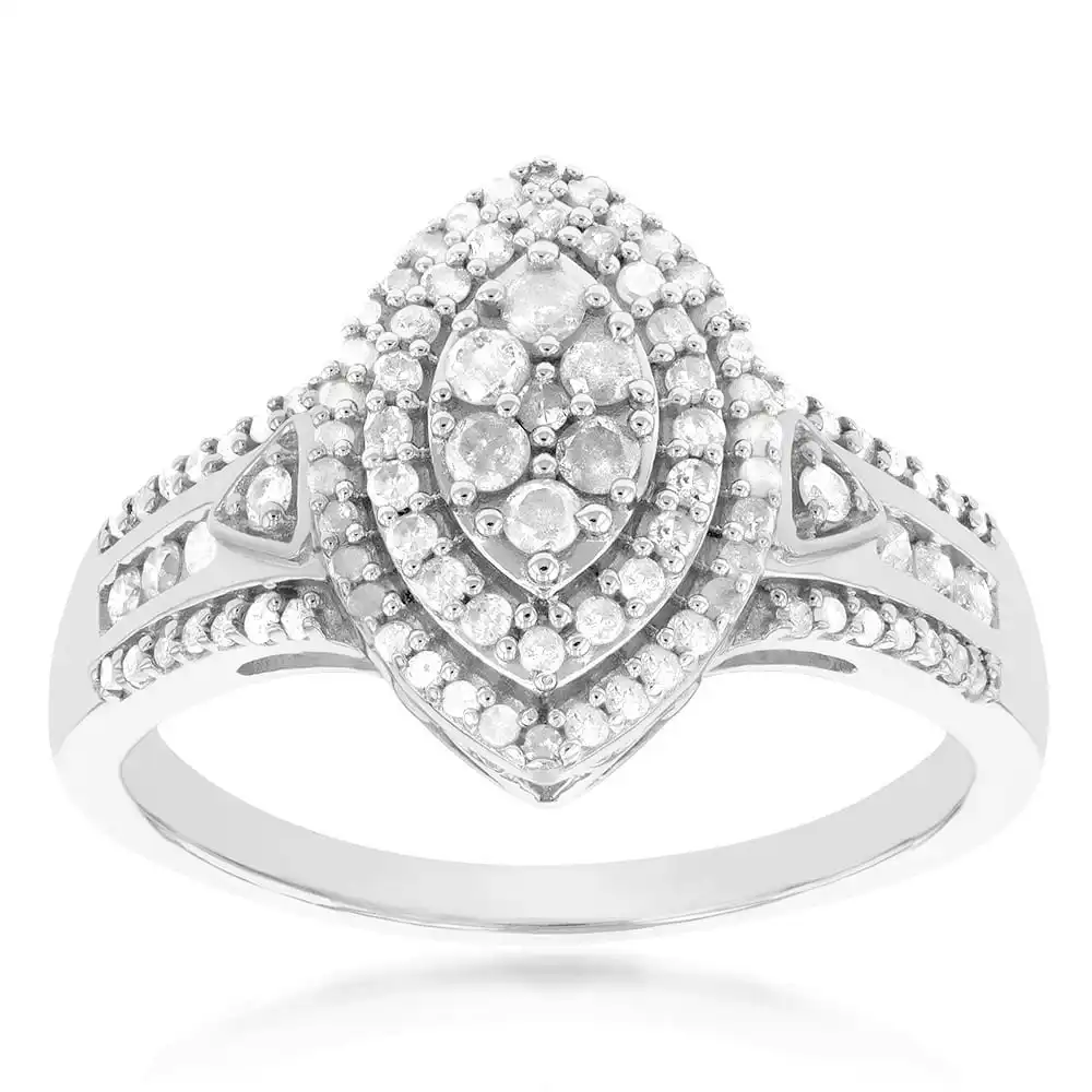 Sterling Silver 1/2 Carat Marquise Shaped Diamond Dress Ring