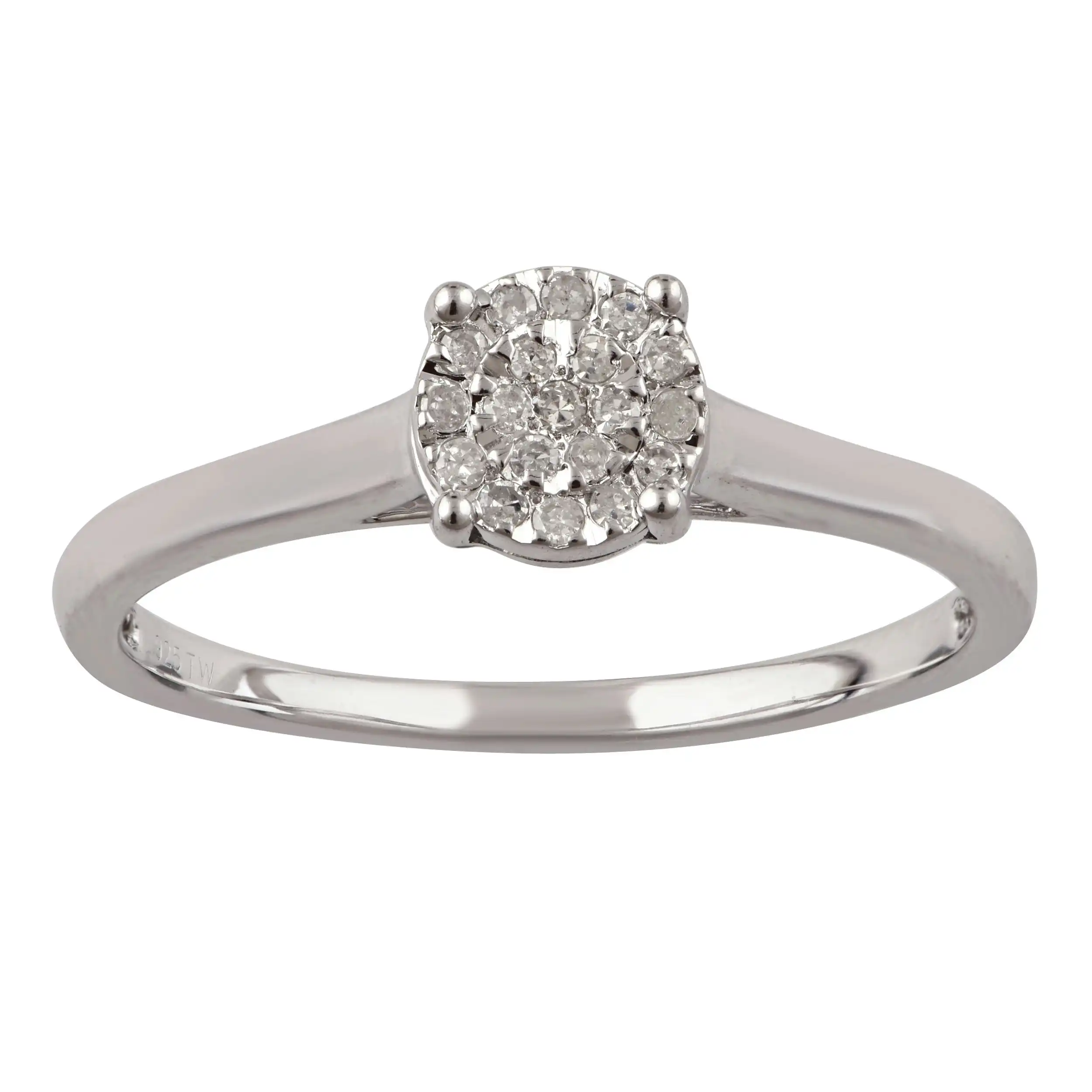 Sterling Silver 10 Points Diamond Ring with Brilliant Cut Diamonds and "1 Carat Look"