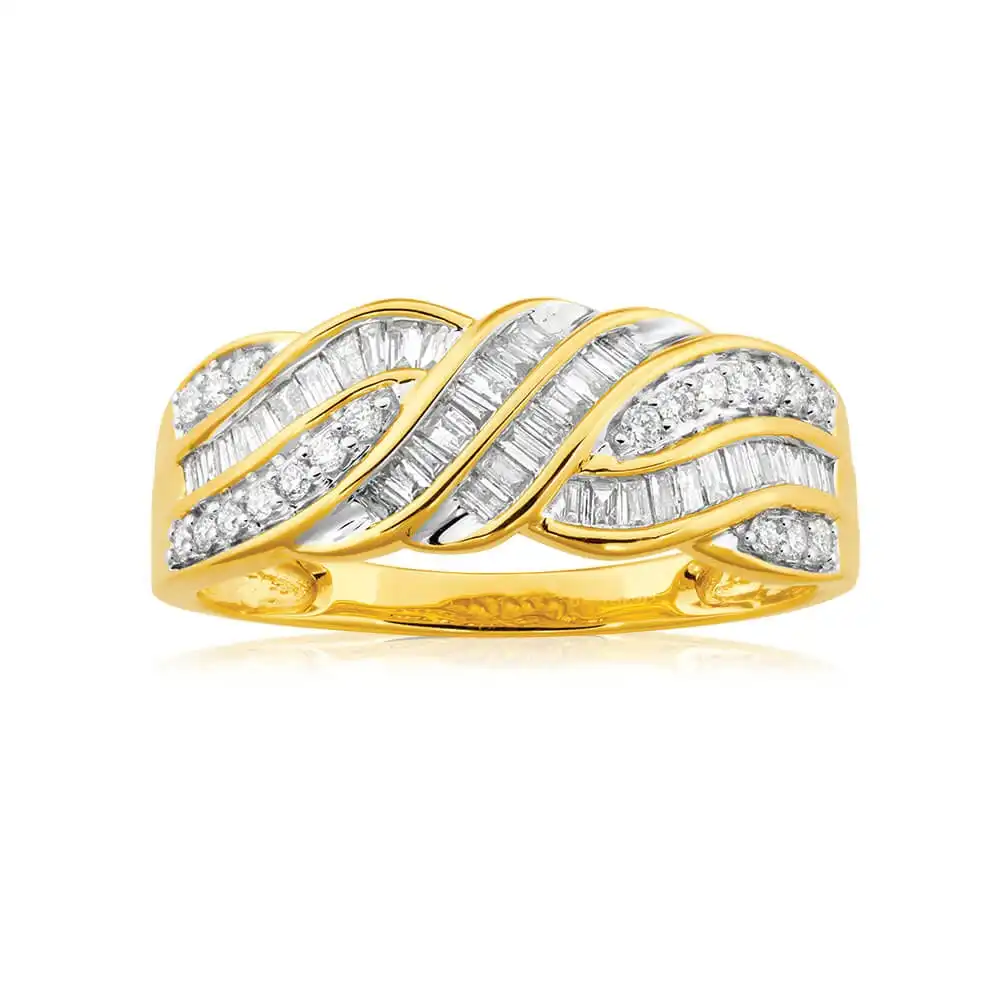 9ct Yellow Gold 1/2 Carat Diamond Ring Set With 20 Brilliant Diamonds