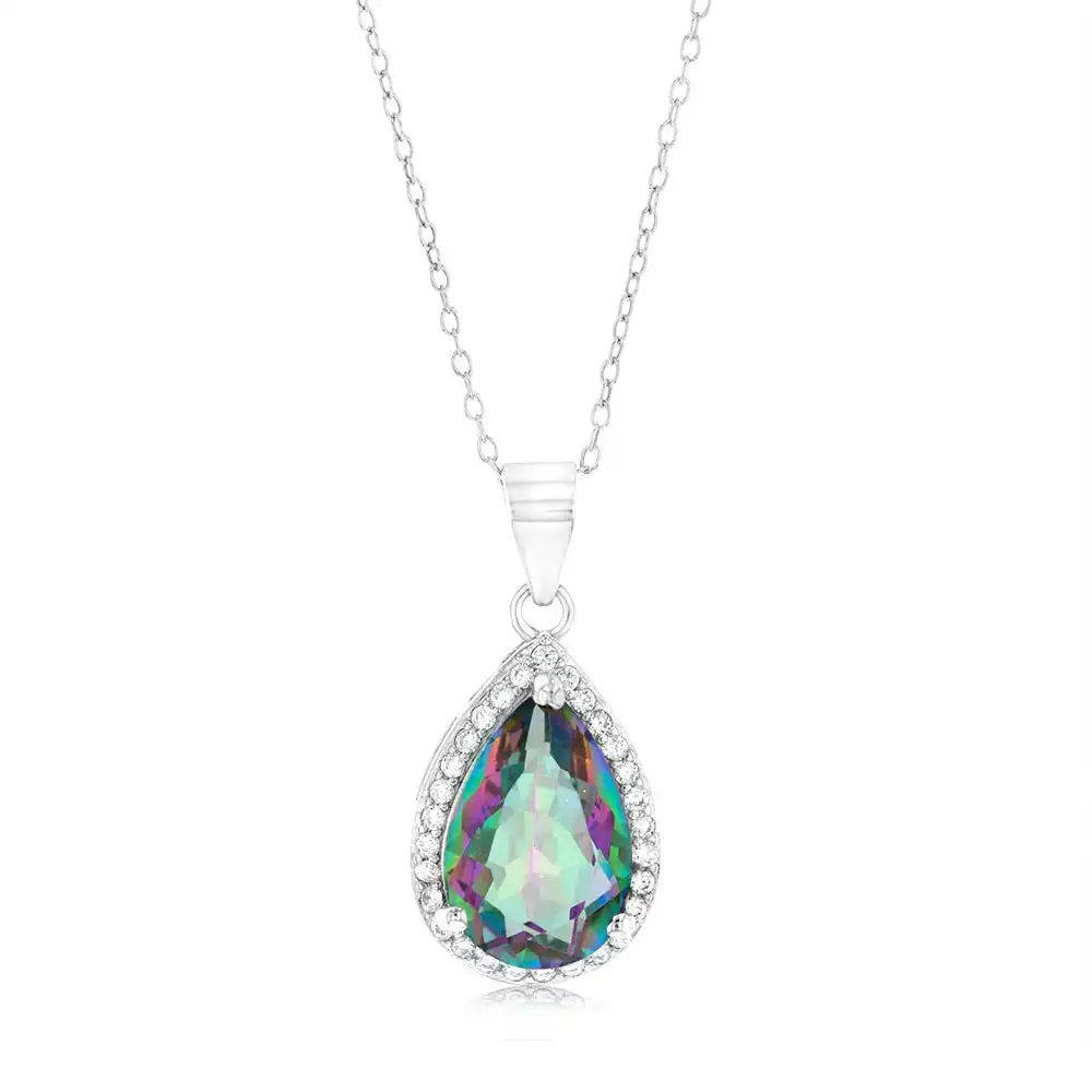 Sterling Silver Pear Mystic Topaz And Zirconia Pendant