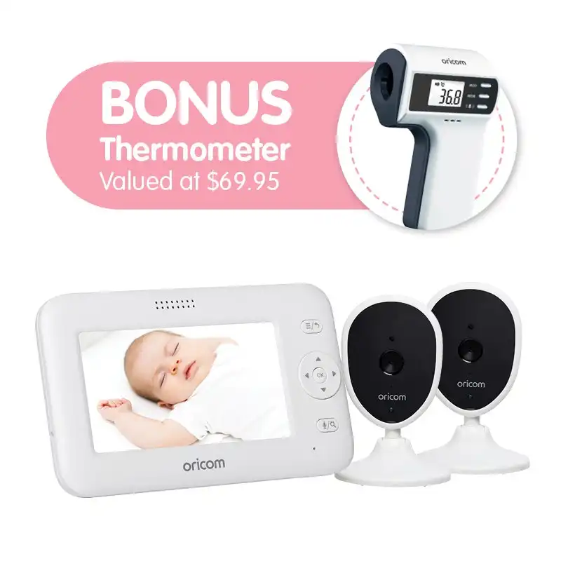 Oricom Secure SC740 Digital Video Baby Monitor Twin Pack + BONUS FS300 Non-Contact Thermometer (SC7402FS)
