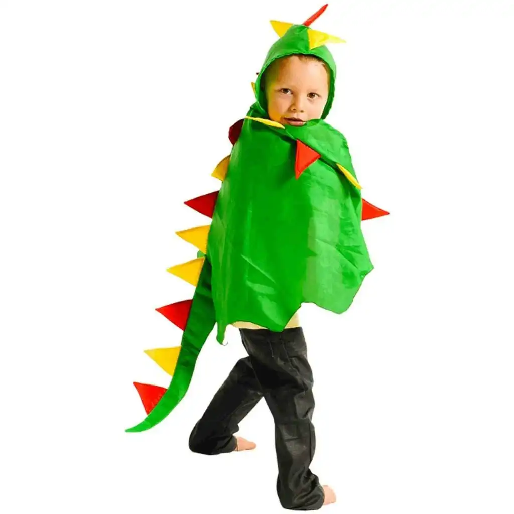 Fairy Girls - Costume Dragon Cape Green With Red/yellow Spikes