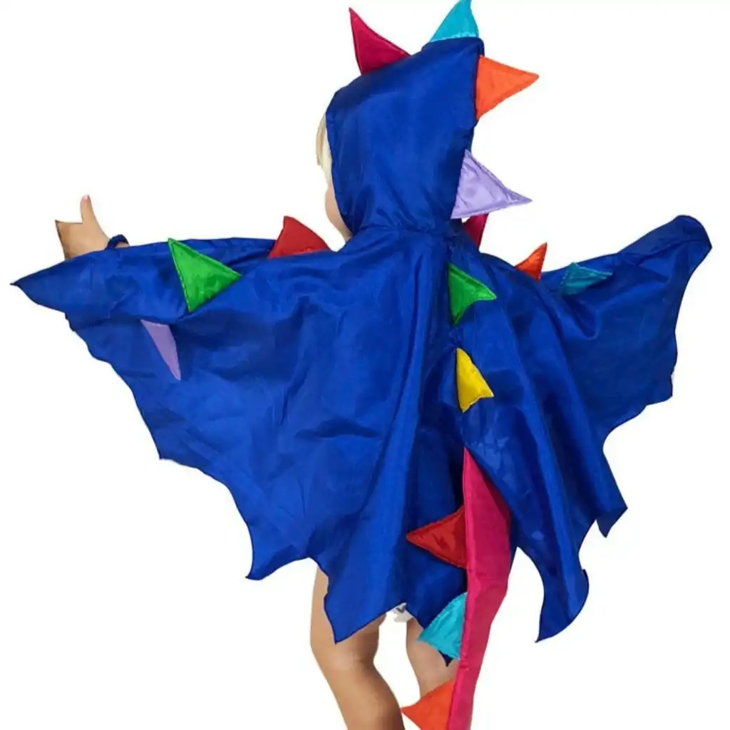 Fairy Girls - Costume Dragon Cape Blue With Rainbow Spikes