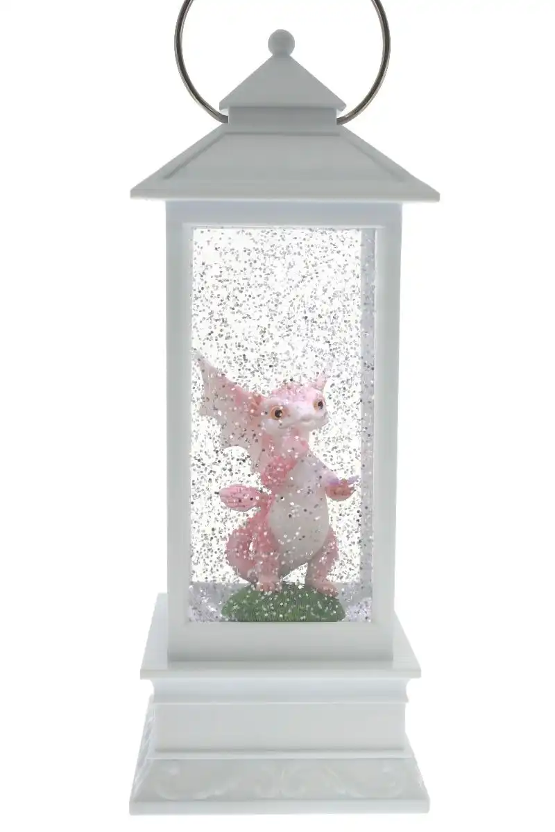 Cotton Candy -  White Glitter Lantern With Pink Dragon