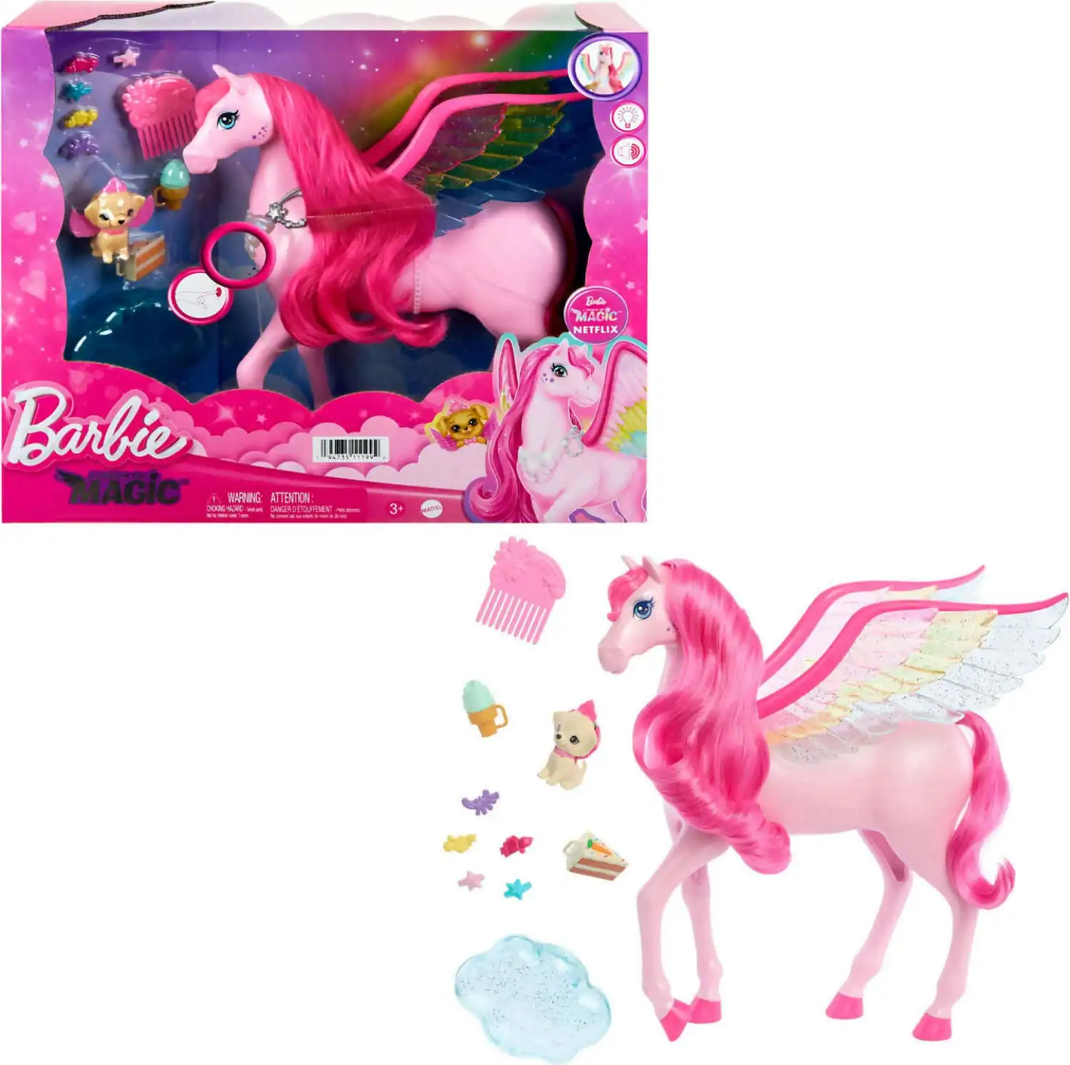 Barbie - A Touch Of Magic Pink Pegasus With Puppy Winged Horse Toys With Lights And Sounds - Mattel