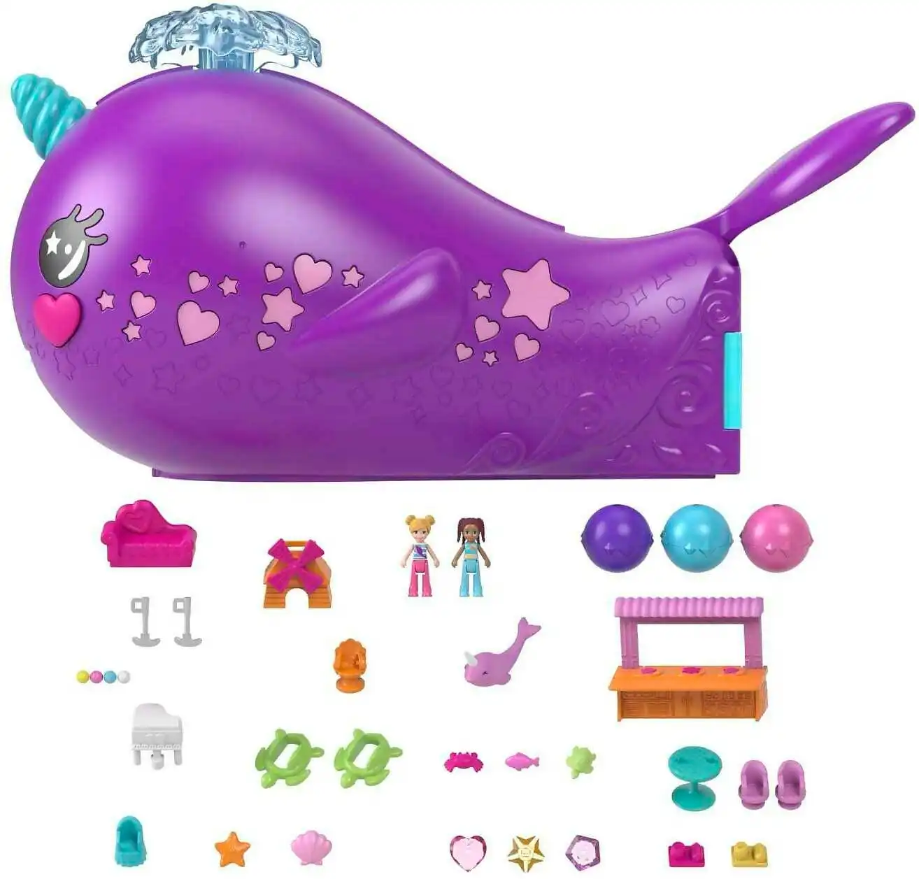 Polly Pocket - Sparkle Cove Adventure Narwhal Adventurer Boat Playset With 2 Micro Dolls & 13 Accessories - Mattel