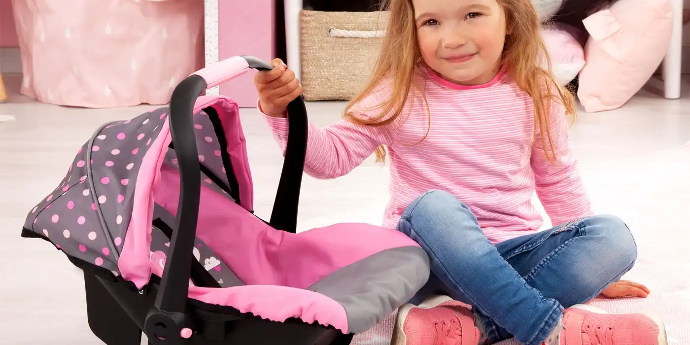Bayer Deluxe Doll Car Seat With Hood Light Grey/pink With Fairy