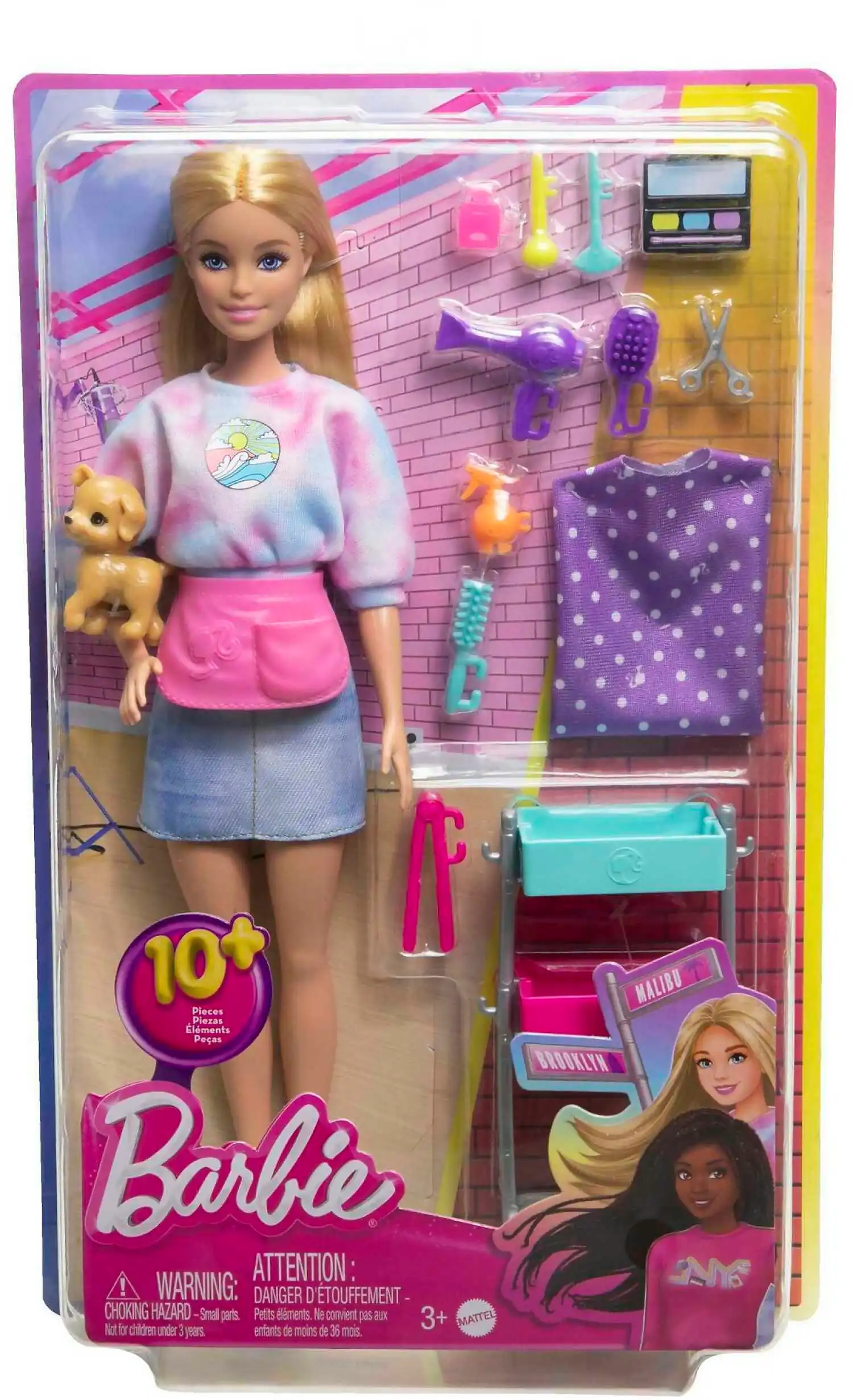 Barbie - “malibu” Stylist Doll & 14 Accessories Playset Hair & Makeup Theme With Puppy & Styling Cart - Mattel