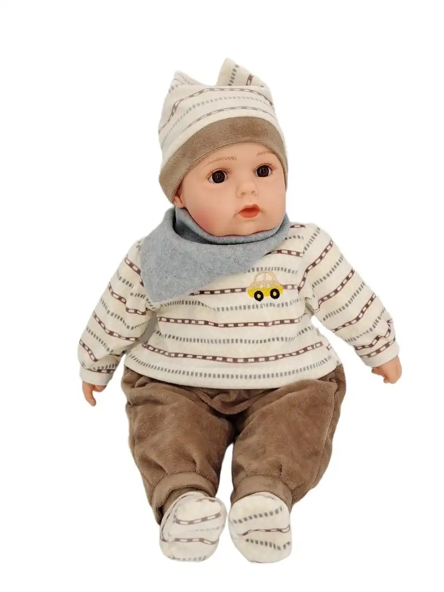 Cotton Candy -  Baby Doll Matthew With Grey Scarf And Tan Outfit Soft Body 50cm
