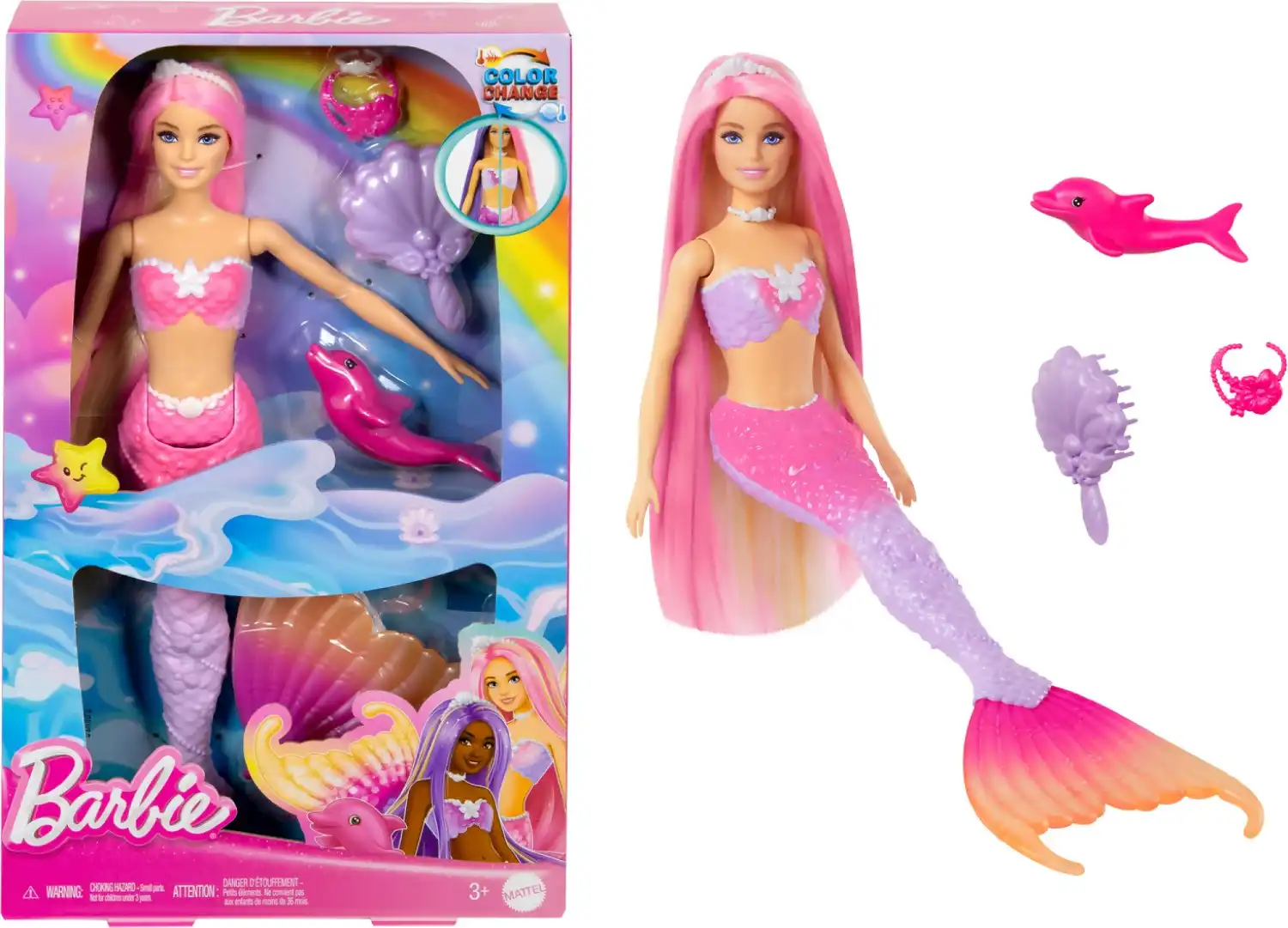 Barbie - A Touch Of Magic Malibu Mermaid Doll With Color Change Feature Pet Dolphin And Accessories - Mattel