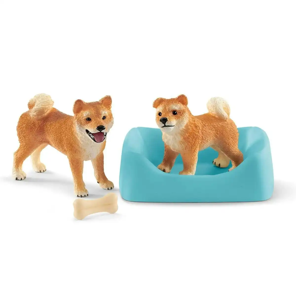 Schleich - Shiba Inu Mother And Puppy  Farm World Animal Figurine Animal Playset